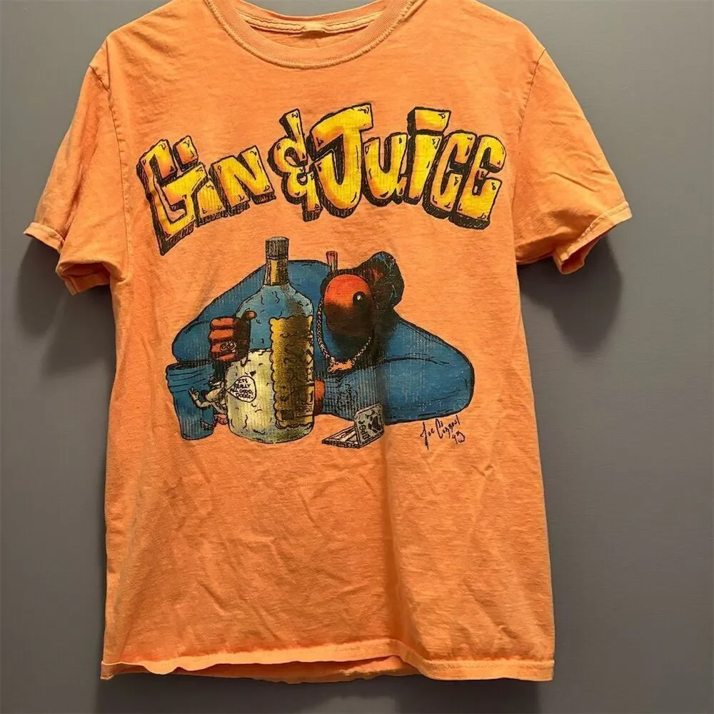 Vintage Death Row Records Gin & Juice T-Shirt Orange Unisex M 90s Hip-Hop